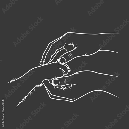 Human Hands and Pet Paw Outline Illustration