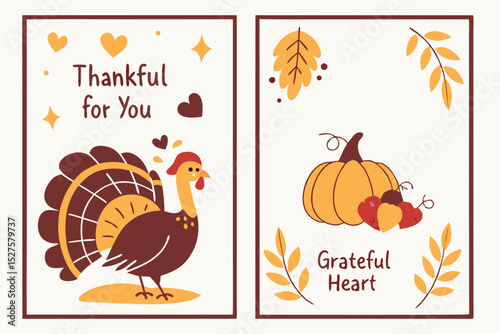 Thanksgiving cards turkey and pumpkin designs