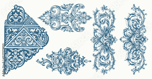 Vintage Baroque Victorian frame border flower pattern vector floral engraved scroll ornament leaf retro decorative design. filigree calligraphic heraldic shield swirl
