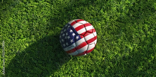 Soccer ball with flag of America on green grass