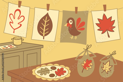 Autumn leaf and turkey art project setup