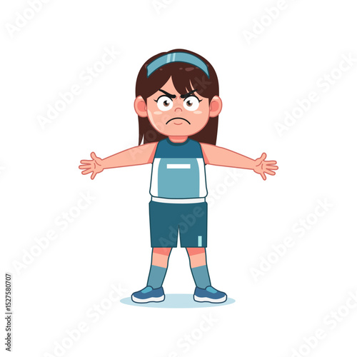 Cartoon cute little Girl playing basketball Guard