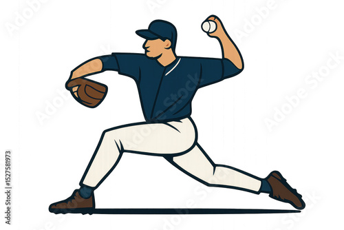 Baseball player throwing ball in action pose, isolated on transparent background.