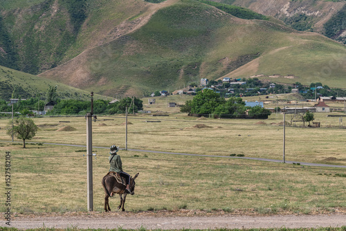 A young shepherd on a donkey in the Chui region of Kyrgyzstan.