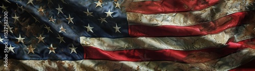 Closeup of American flag waving in strong wind