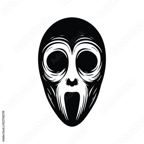 Black mask on white with a scary skull and human face