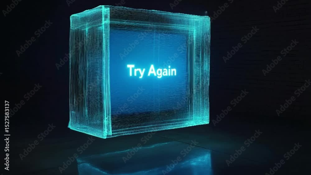 Button box try again screen in dark background, monitor screen