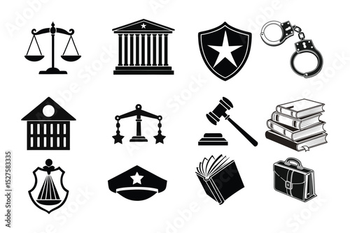 Law, Order, and Justice icon Silhouette Collection – Legal Symbols Vector Illustration