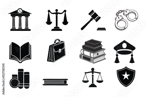 Law, Order, and Justice icon Silhouette Collection – Legal Symbols Vector Illustration