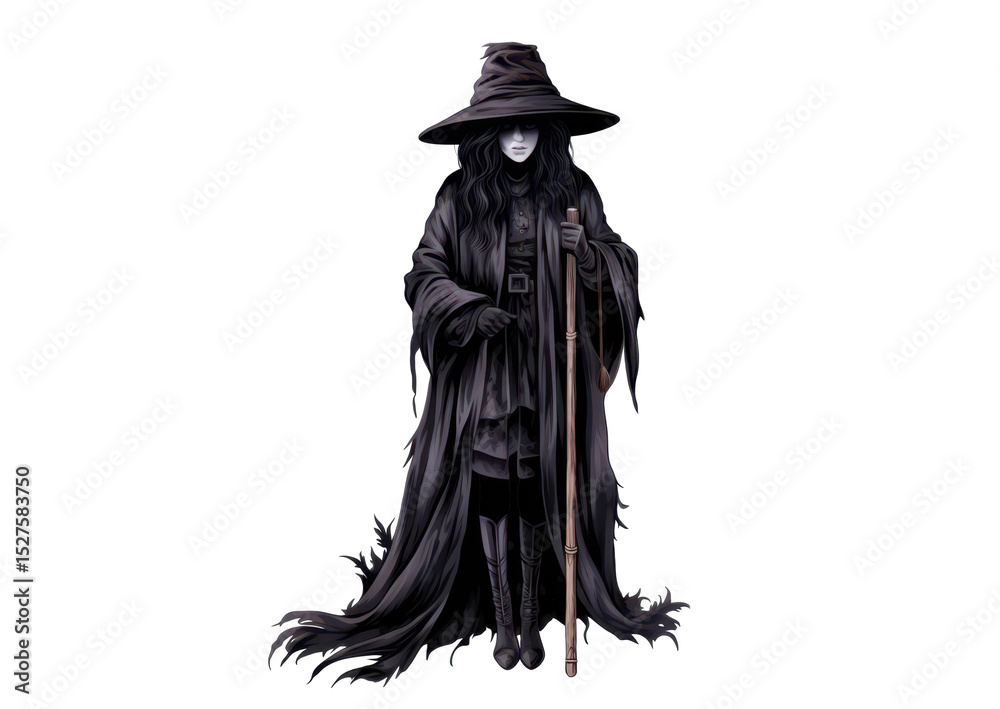 Fototapeta premium black halloween witch isolated on white or transparent png