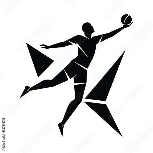 silhouette of a man jumping over a ball,  abstract 