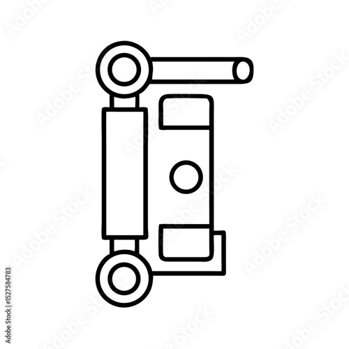 hydraulic cylinder icon line art vector illustration.Engineering Design: Double-armed Linkage Mechanism.Simple line drawing of a mechanical linkage system, 