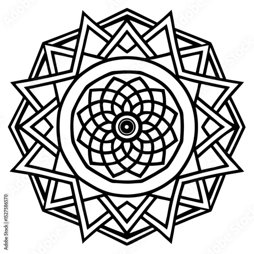 Geometric mandala design for coloring book