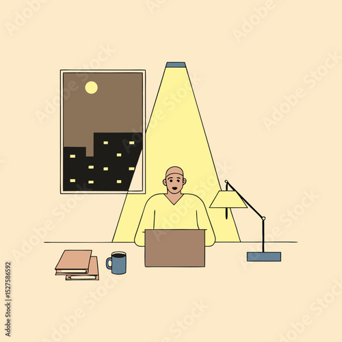 man working on laptop late night