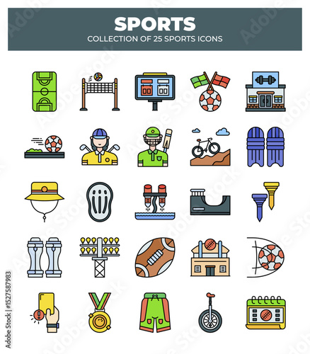 Collection of 25 Sport Icons.  Graphics for Games. Equipment. and More