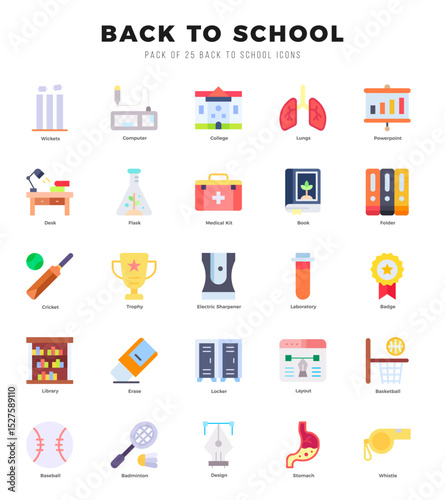 Vector Back To School types icon set in Flat style. vector illustration.
