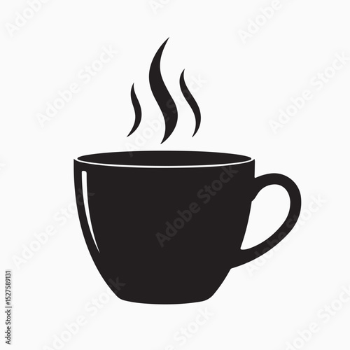 Steaming coffee cup: A minimalist monochrome illustration of a steaming coffee cup, a simple yet elegant depiction of a warm beverage, perfect for various applications.