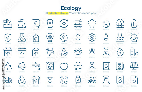 Ecology line icon pack. Ecology Stroke icon set. Editable Stroke icon.