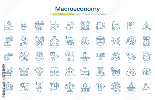 Macroeconomy line icon pack. Macroeconomy Stroke icon set. Editable Stroke icon.