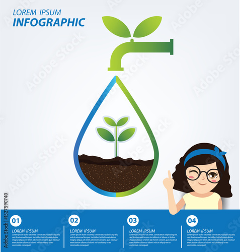 Save water concept. Infographic template. Vector illustration.