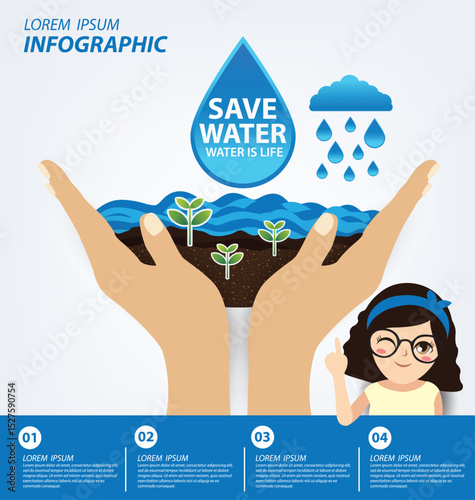 Save water concept. Infographic template. Vector illustration.