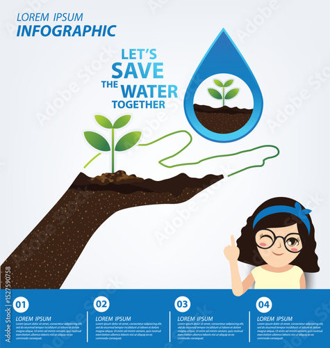 Save water concept. Infographic template. Vector illustration.