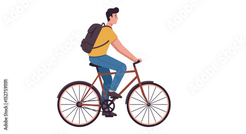 Simple illustration of a young man biking , minimalist style and white background