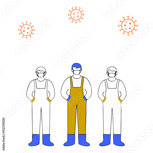 Set of characters of doctors in overalls. Thanks to the doctors. Stop the epidemic. Vector illustration on a white background