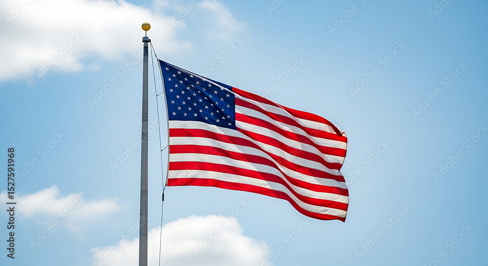Obraz premium American Flag Waving Proudly Under a Clear Blue Sky