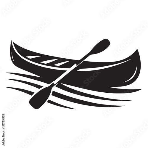 Canoe silhouette reflecting quiet adventure – Canoe illustration – Minimalist Canoe vector – Vehicle silhouette

