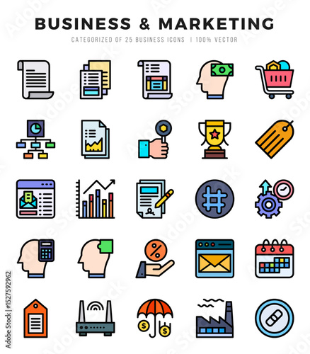 Business & Marketing Lineal Color icons collection. Lineal Color icons pack. Vector illustration