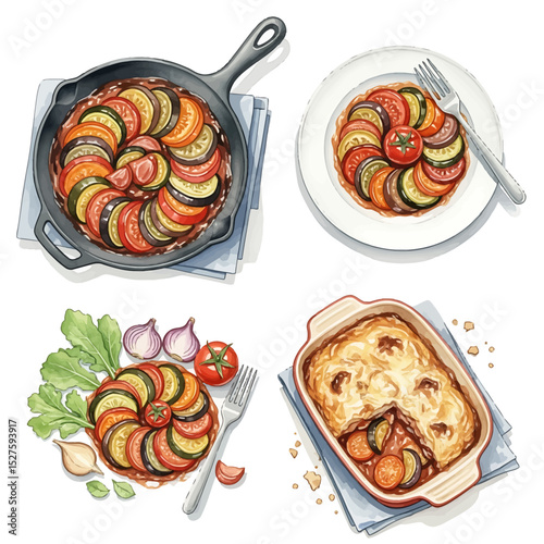 Watercolor Ratatouille and Moussaka: Culinary Still Life