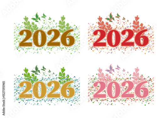 Happy new year 2026 vector calligraphic design. Happy new year 2026 bundle set design for new year, event, new year card, number, shiny, tradition, night, year, abstract, happy, modern,