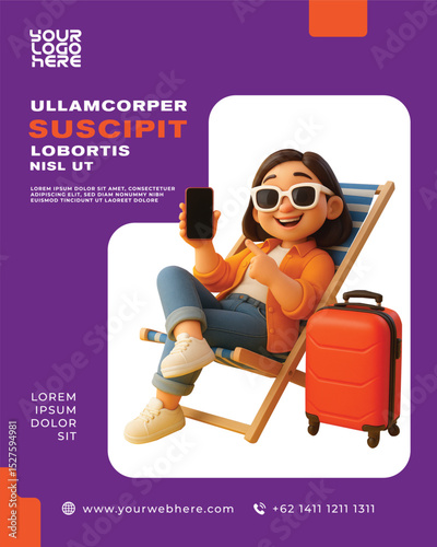 TEMPLATE INSTAGRAM BENTO GRID WITH SAMPLE 3D CHARACTER VACATIONAL