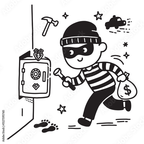 Cartoon Robber Icon in Doodle Style