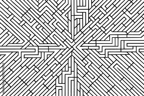 Abstract black and white wavy lines pattern, symmetrical design for backgrounds and copy space