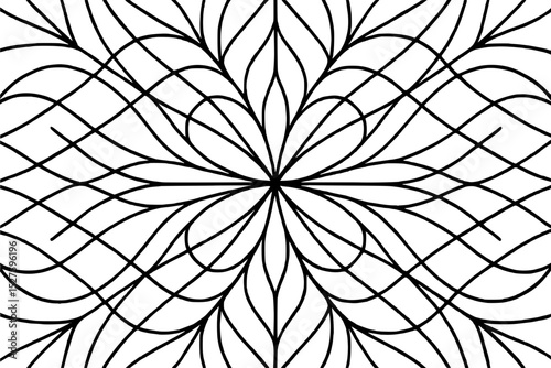 Abstract black and white wavy lines pattern, symmetrical design for backgrounds and copy space