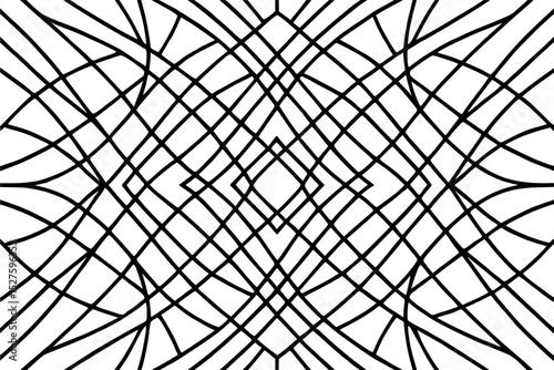 Abstract black and white wavy lines pattern, symmetrical design for backgrounds and copy space
