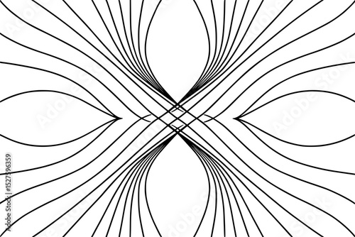 Abstract black and white wavy lines pattern, symmetrical design for backgrounds and copy space