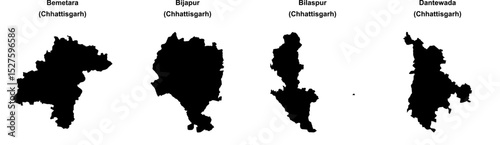 Bemetara, Bijapur, Bilaspur, Dantewada outline maps photo