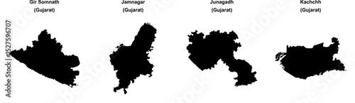 Gir Somnath, Jamnagar, Junagadh, Kachchh outline maps