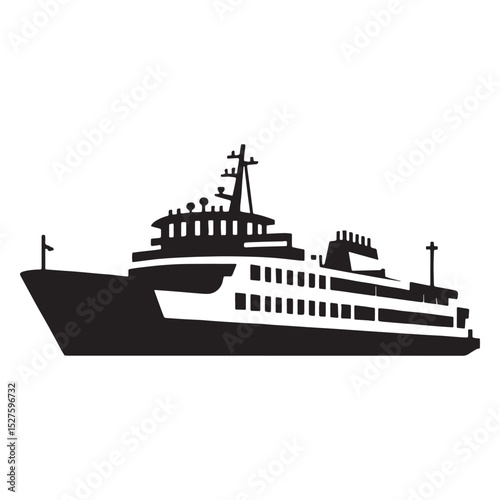 Harbor Docked Ferry silhouette with detailed form – Ferry illustration – Minimalist Ferry vector – Vehicle silhouette


