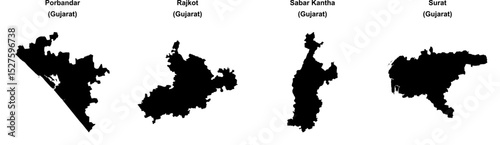 Porbandar, Rajkot, Sabar Kantha, Surat outline maps