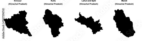 Kinnaur, Kullu, Lahul and Spiti, Mandi outline maps