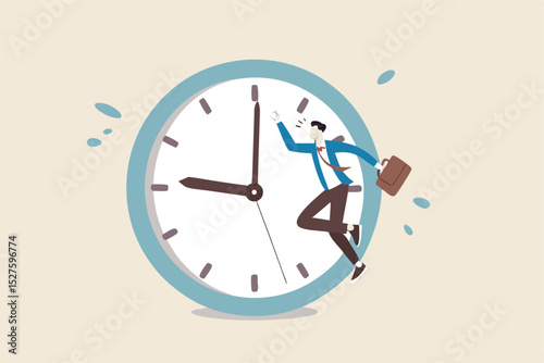 Success time management, finish work and appointment in time or work efficiently with high productivity concept, smart businessman celebrate his work by hi five with minute hand on the timer clock.