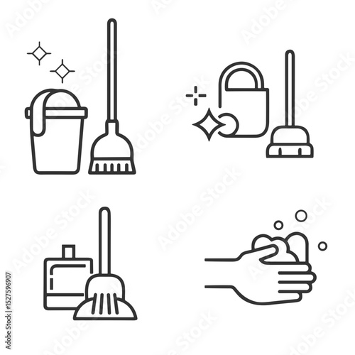 Cleaning service and hygiene maintenance icon set for housekeeping businesses, facility management websites and cleaning product advertisements