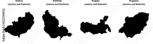 Kathua, Kishtwar, Kulgam, Kupwara outline maps