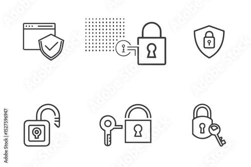 Cybersecurity protection icon set for digital safety websites, IT service providers and data protection educational materials