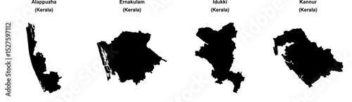Alappuzha, Ernakulam, Idukki, Kannur outline maps