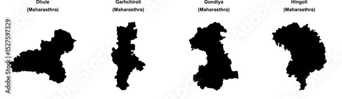 Dhule, Garhchiroli, Gondiya, Hingoli outline maps